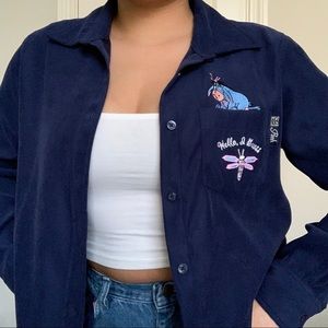 90s Winnie the Pooh Velvet long sleeve button up